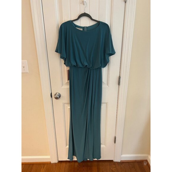 Anthropologie BHLDN Lena Flutter Sleeve Jersey Maxi‎ Gown Dress Teal Size 6 NWT - Picture 3 of 7